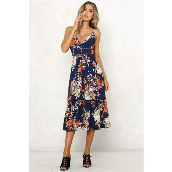 ✨Boho Floral Midi Button Down Dress✨ - Picture 1 of 9